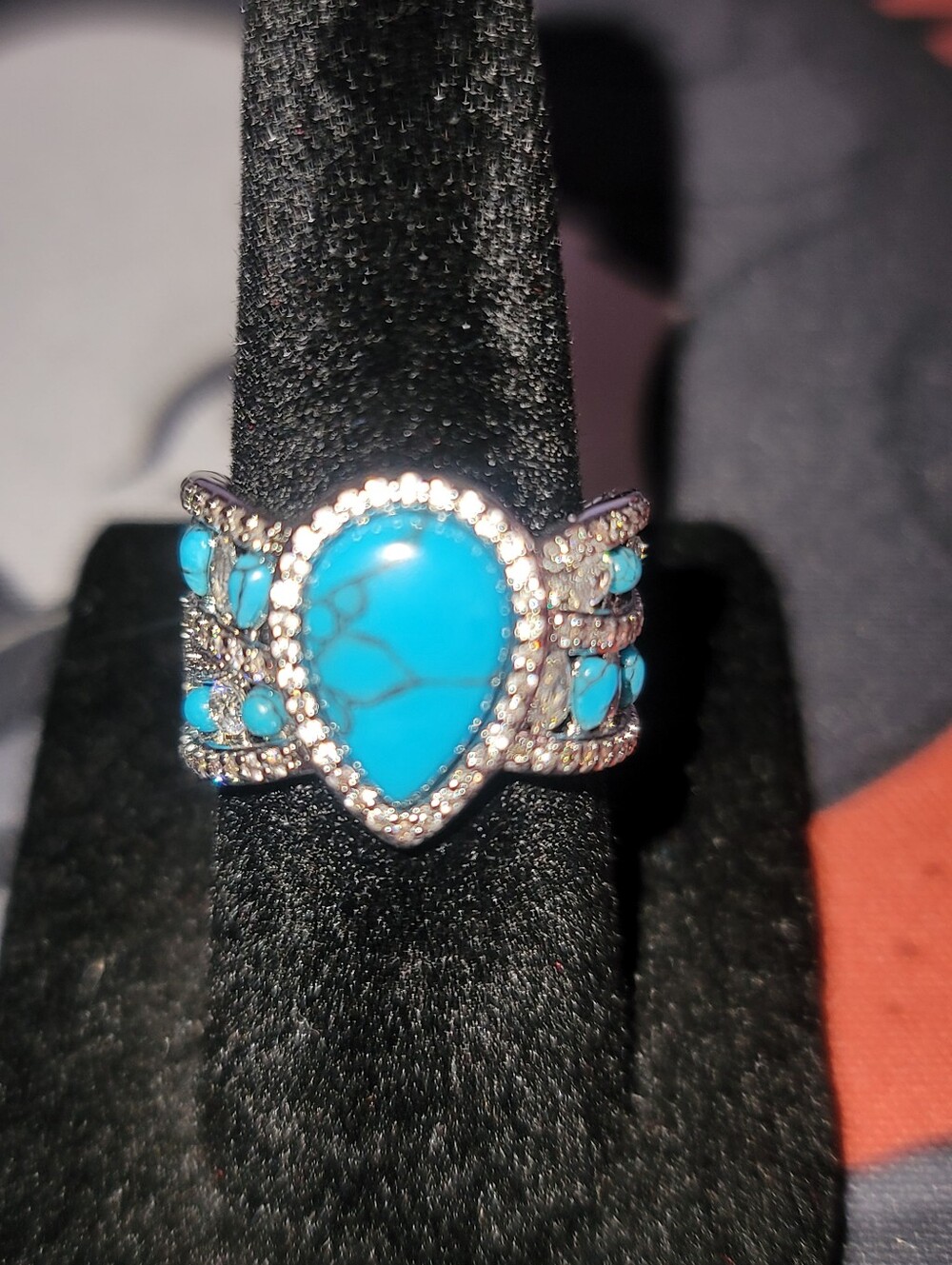NWT-BP Prairie Moon-Turquoise Magnesite Teardrop Diamond Cubic Zirconia Ring Sz5 - Picture 5 of 8